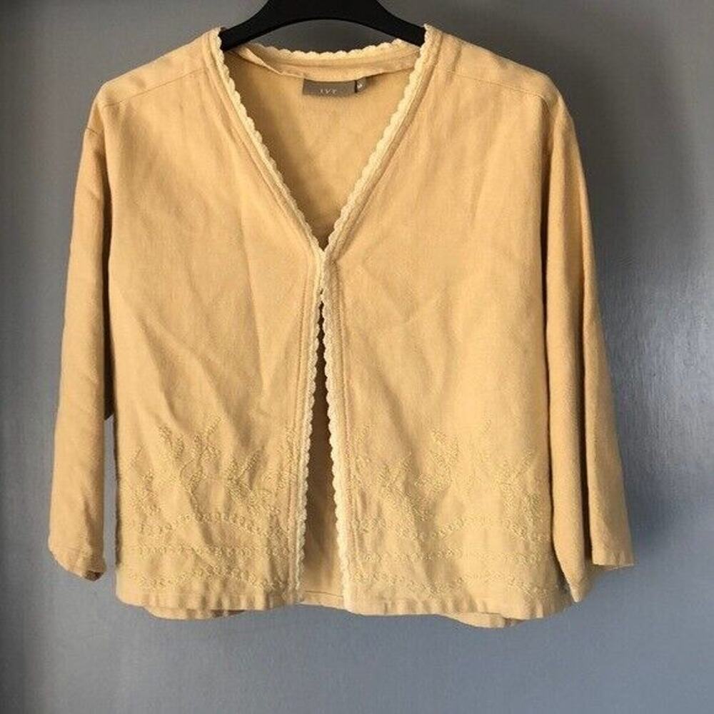 Women’s Soft Ivy open front cotton blend jacket crochet embroidery sz M USA